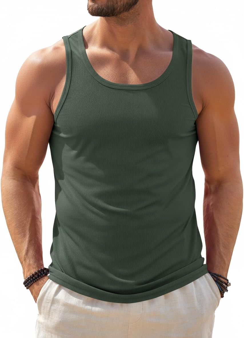 Runcati Mens Sleeveless Tank Tops Workout Muscle Gym Ribbed Shirt Athletic Bodybuilding Moisture Wicking T Shirts