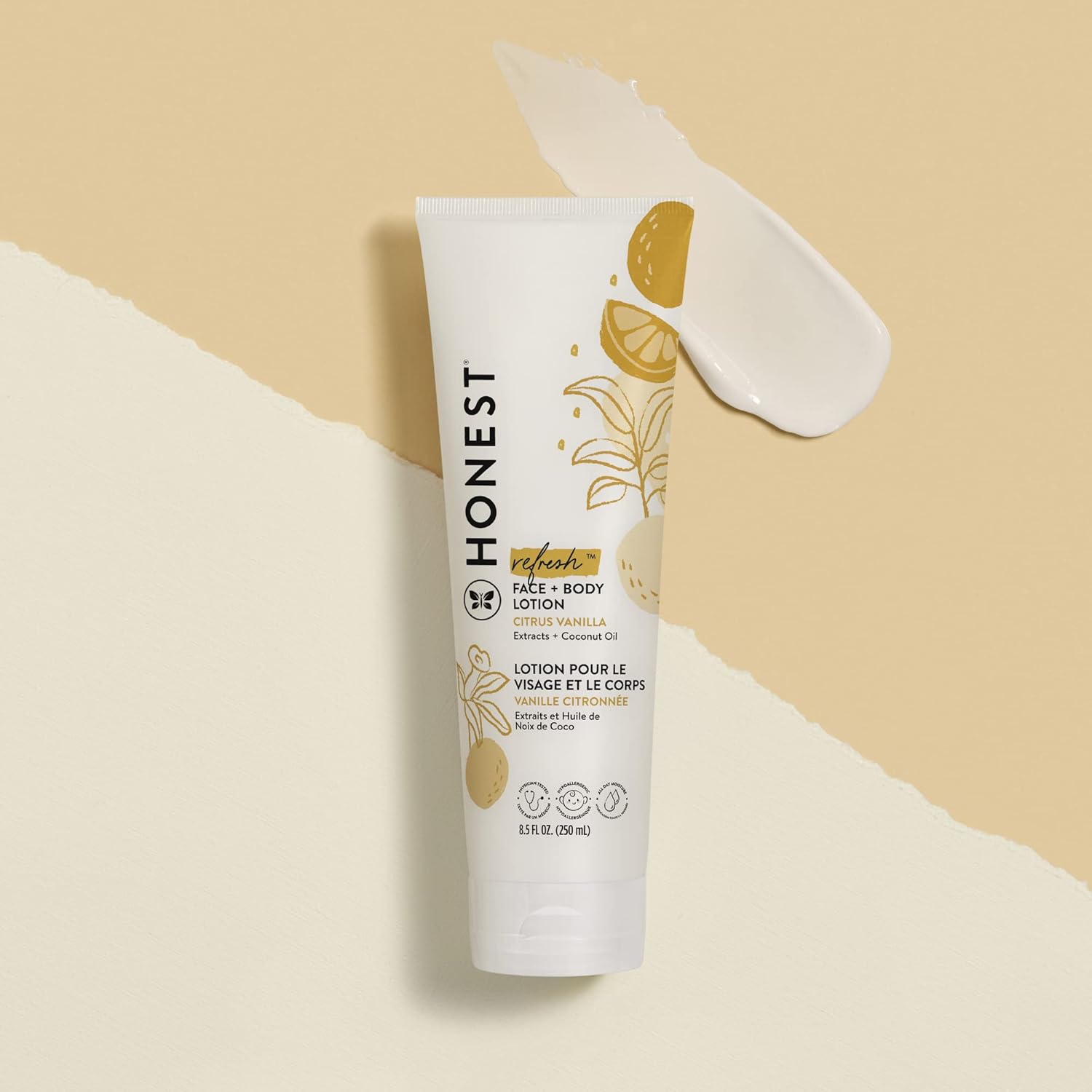 The Honest Company Hydrating Face + Body Lotion | Fast Absorbing, Naturally Derived, Hypoallergenic | Citrus Vanilla Refresh, 8.5 fl oz : Beauty & Personal Care