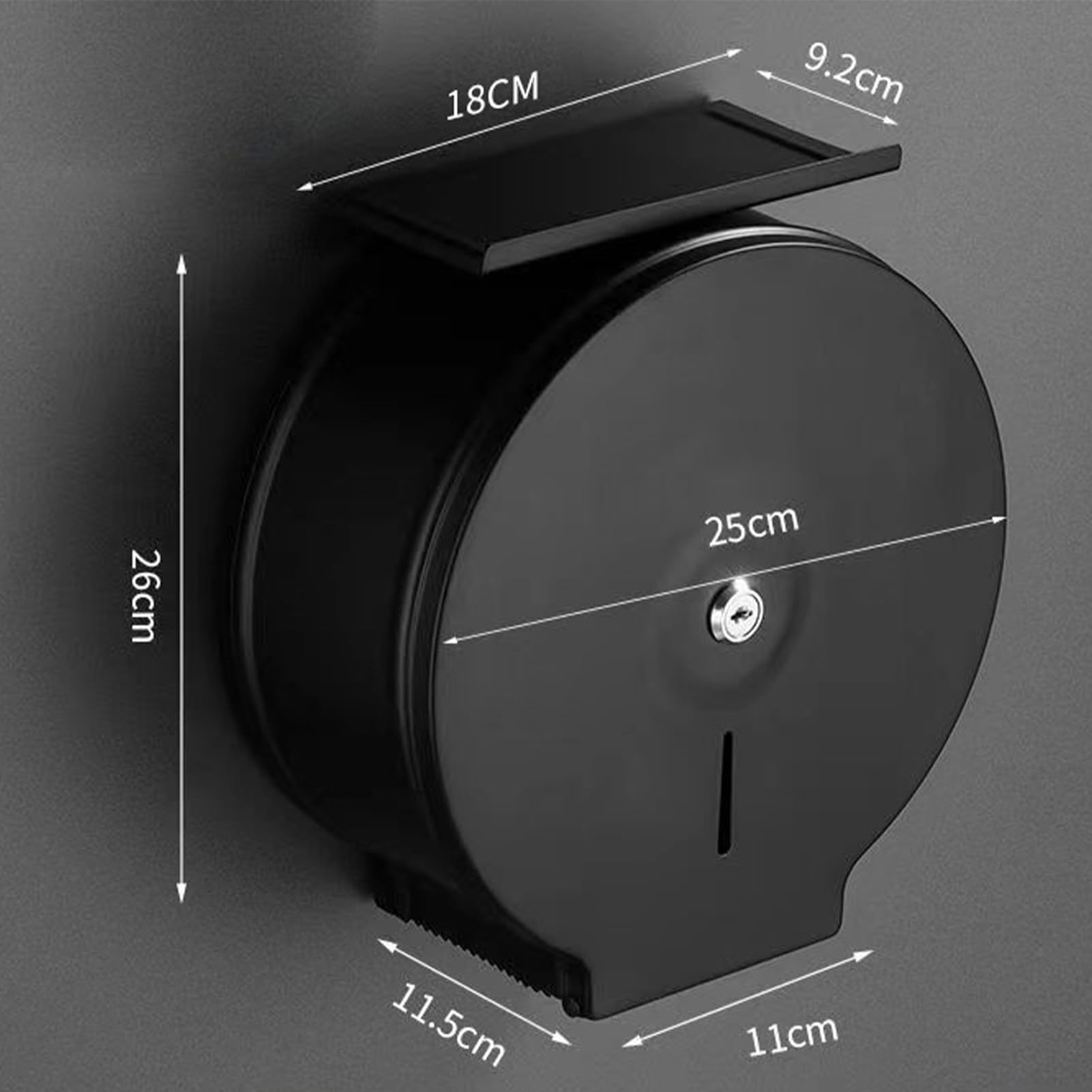 Dispensador de Papel higiénico Jumbo Comercial con Estante, Soporte de Papel higiénico de Acero Inoxidable de Montura de Pared bisurador de Papel higiénico Cepillado sin Toque (Negro con Estante)