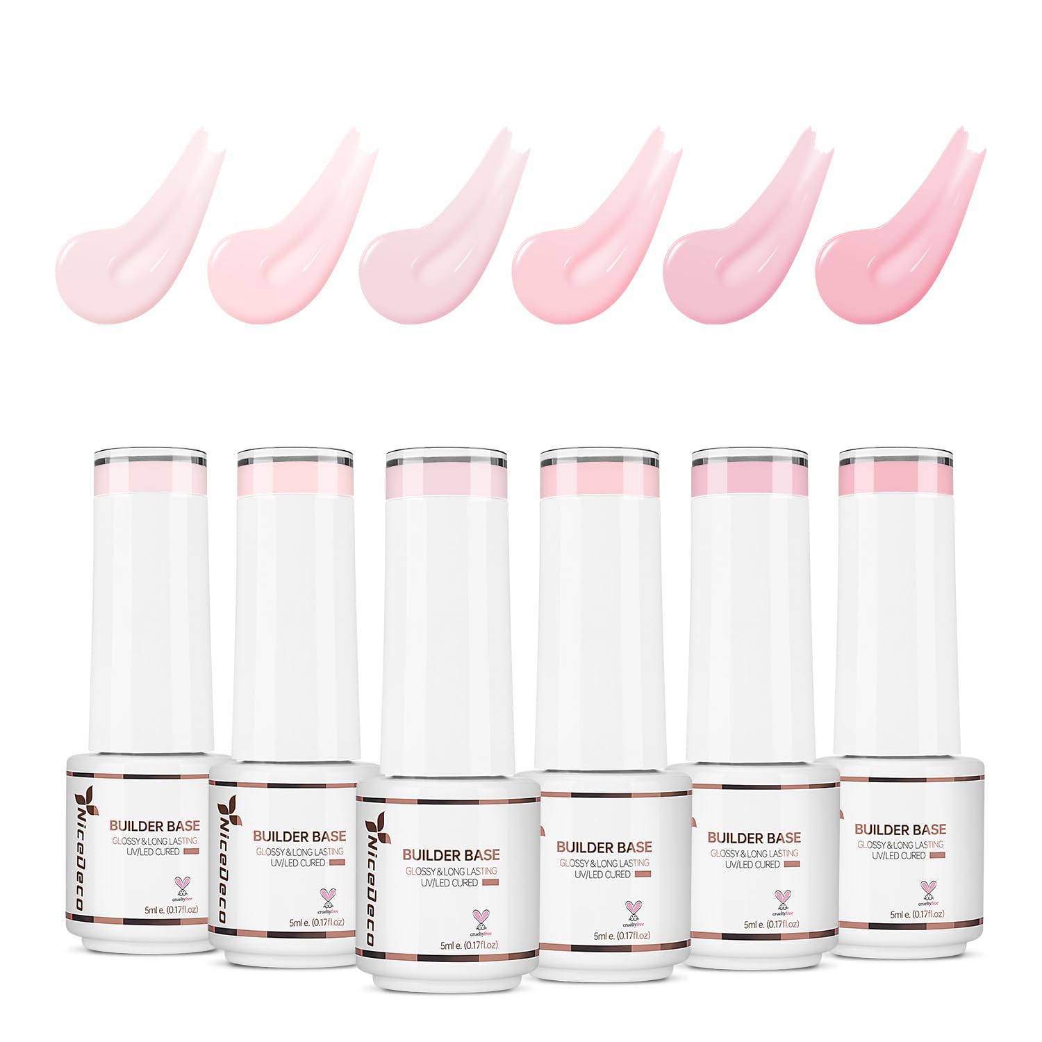 Nicedeco Builder Gel Unghie Rosa Smalto Semipermente 6 Colori Gel Ricostruzione Unghie Nail Strengthener Quick Builder 6x5ml - SET6-50