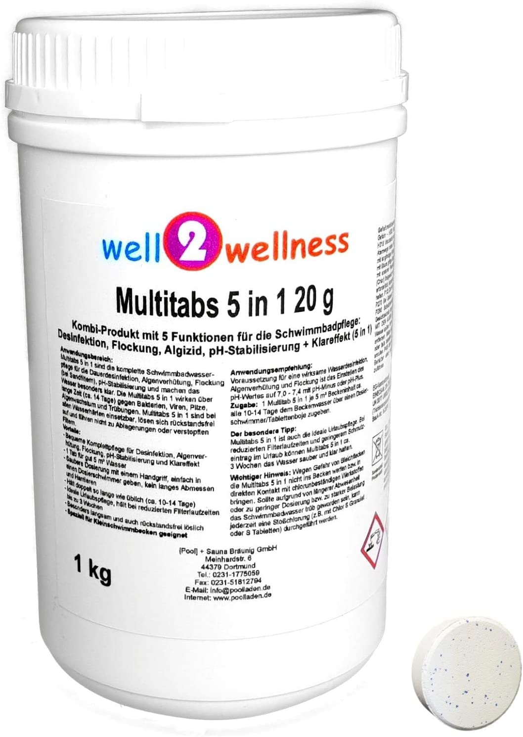 well2wellness® Poolzubehör Set/Pool Starter Set A Basic 3-teilig mit 1kg Multitabs 5in1 20g, Thermometer blau + Dosierer