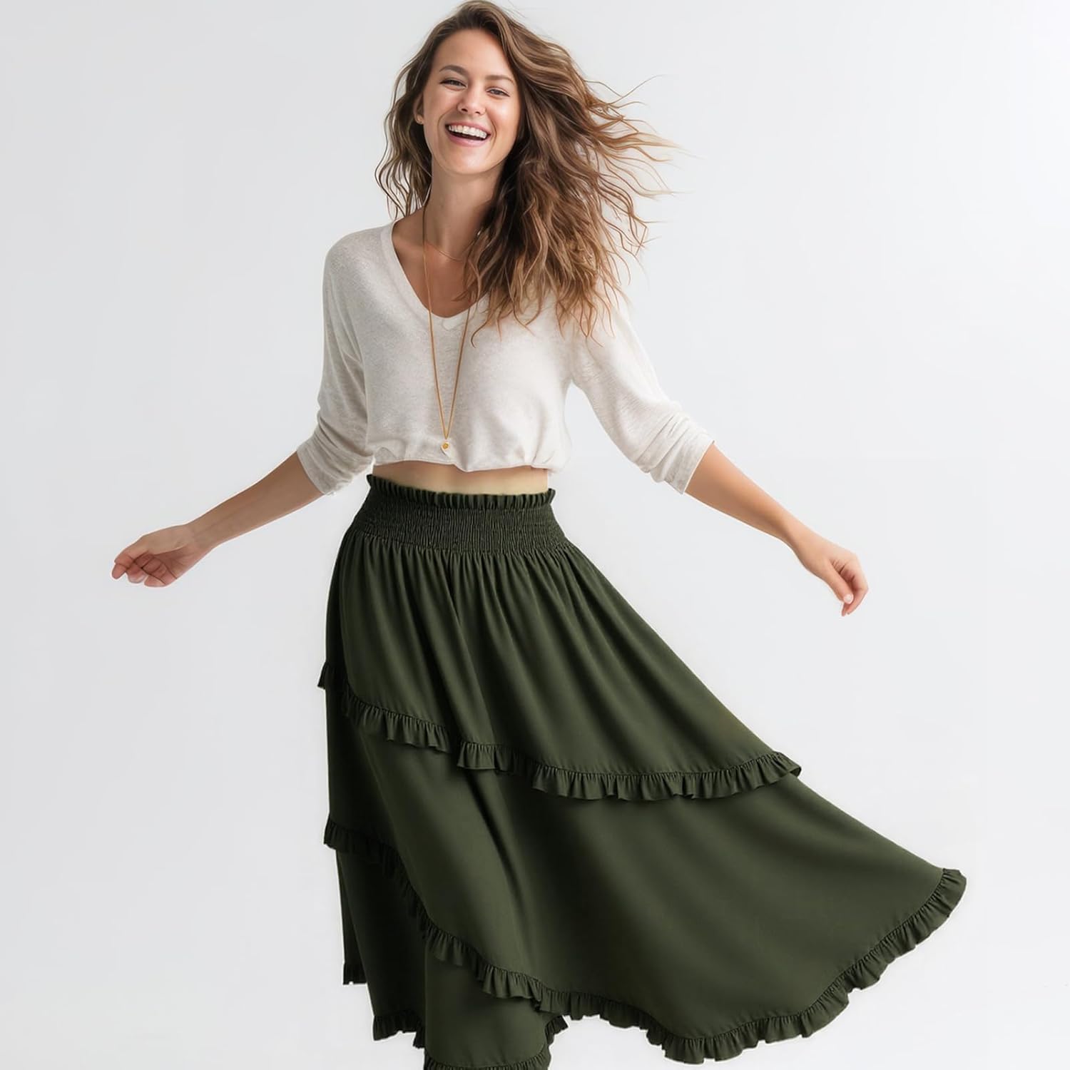 Maxi Skirt for Women High Waist Renaissance Long Skirts Medieval Casual Elastic with Side Pockets - Image 4