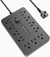 Vista 10 de Protector de sobretensiones - Enchufe de pared con múltiples tomas de corriente alterna, 6 puertos USB (2 USB C), cable de extensión corto negro
