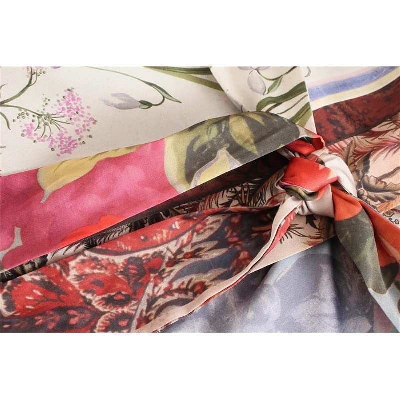 Kimono largo damas con manga larga y estampado patchwork fluido con cinturón 2