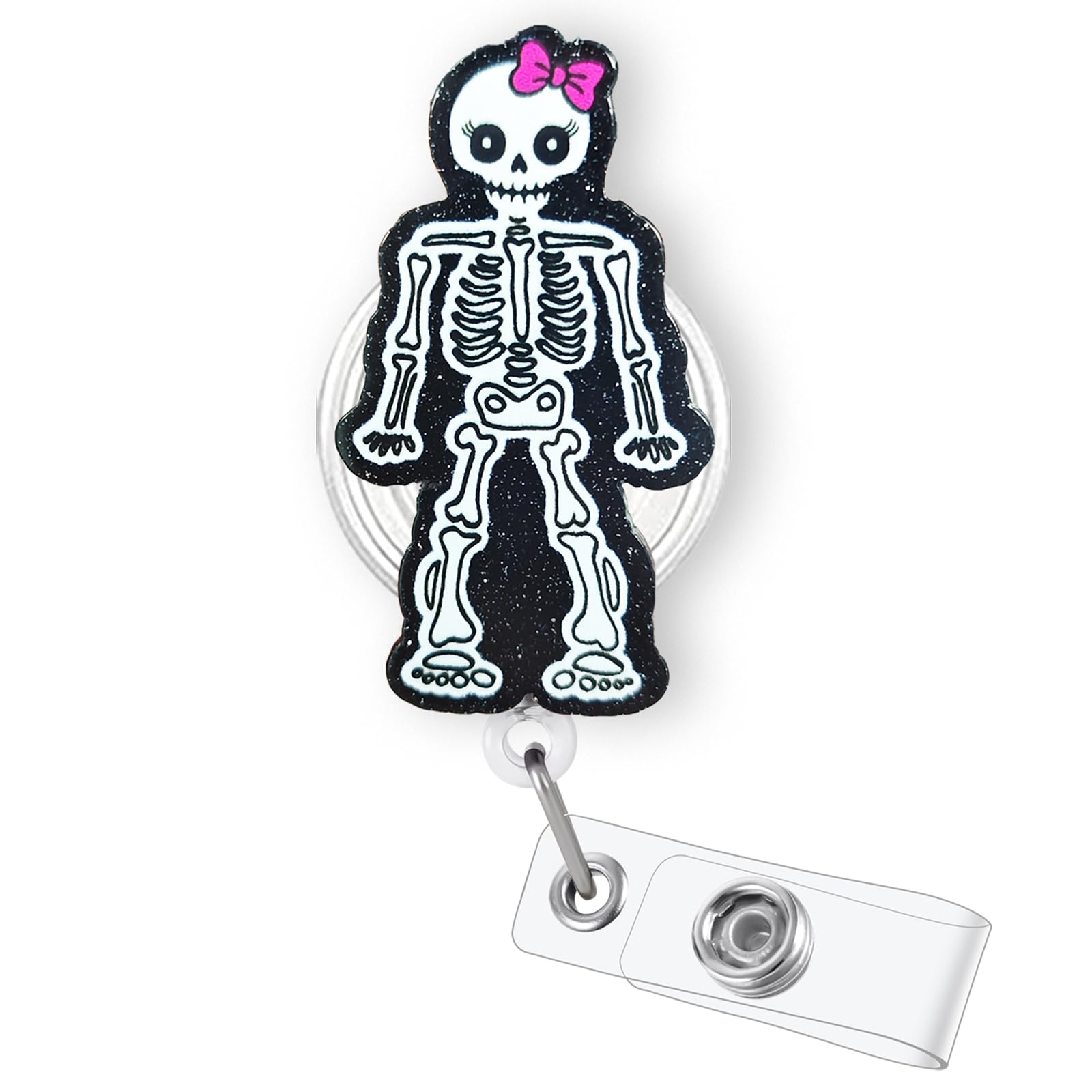 Funny Skeleton Halloween Badge Reel Retractable, Fall Badge Reel for Nurse Nursing Student RN CNA LPN Medical Worker & Teacher, Radiology X-ray Tech