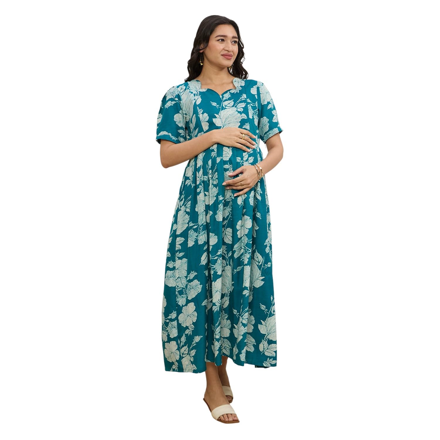 Cotton Maternity Feeding Kurti Dress for Women | Pregnancy Dress with Concealed Zippers for Nursing | Soft Breathable Fabric | Comfortable Calf-Length Outfit for Office
