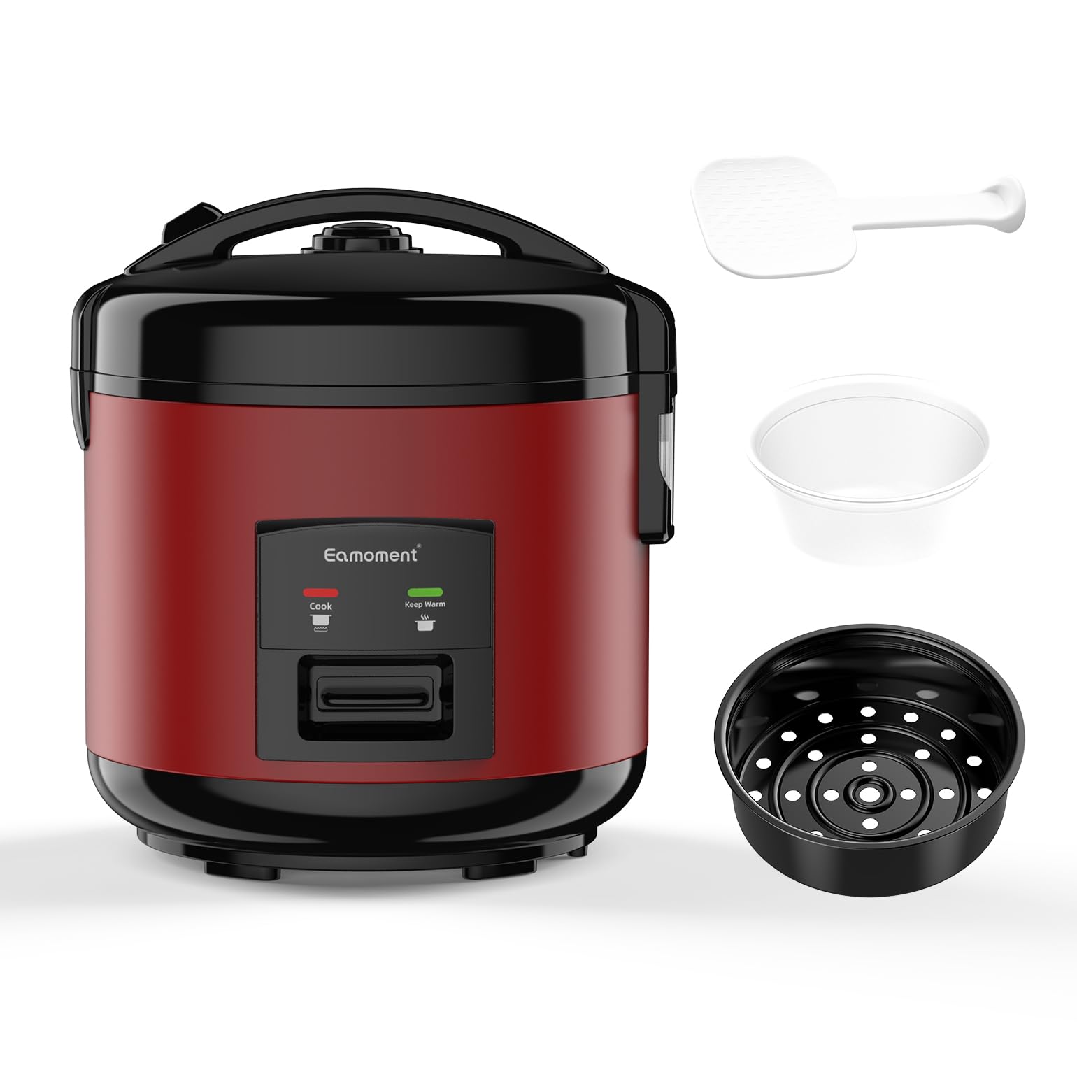 DRC-5020RD 1L|400W Cuiseurs à riz & insert vapeur (1ltr-5 tasses) Pour 1-5 personnes Cuisson rapide sans brûler marmite à revêtement antiadhésif, cuillère à riz et tasse à mesurer