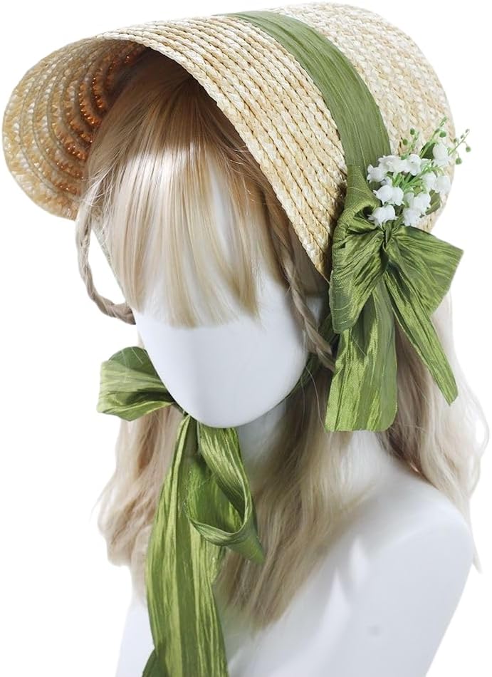 Vintage Women's Victorian Tea Party Sun Hat Lolita Girls Lily of The Valley Flowers Straw Hat Beige