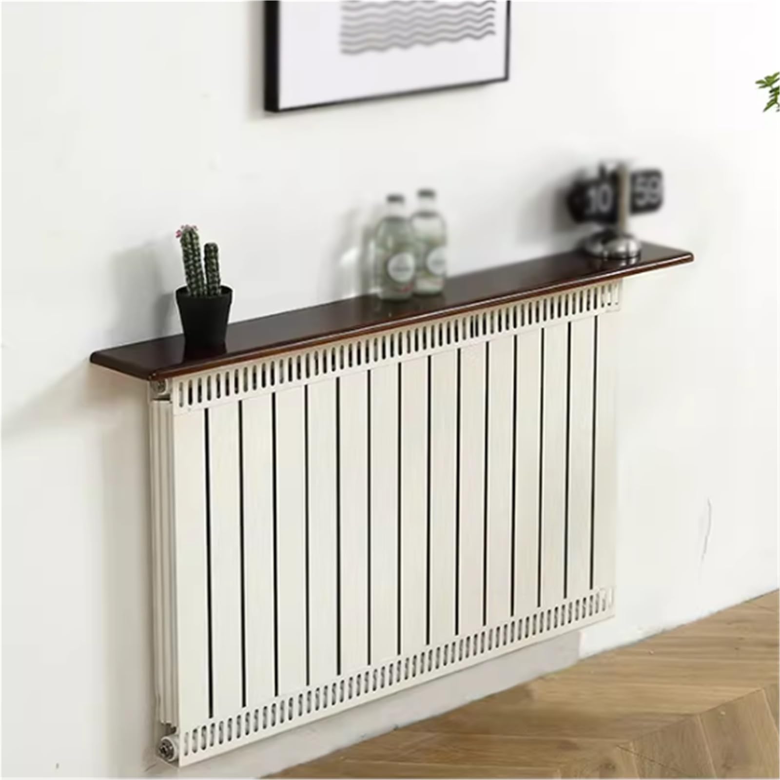 Cache-étagère de radiateur en bois 28kg max pour rangement salon