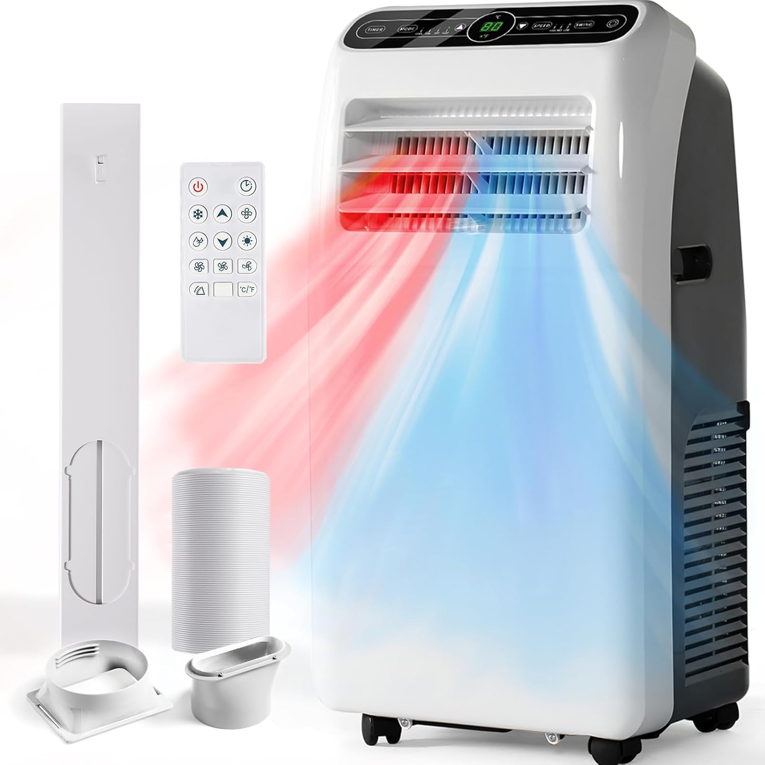 Aoxun Portable AC unit with remote control and window kit components