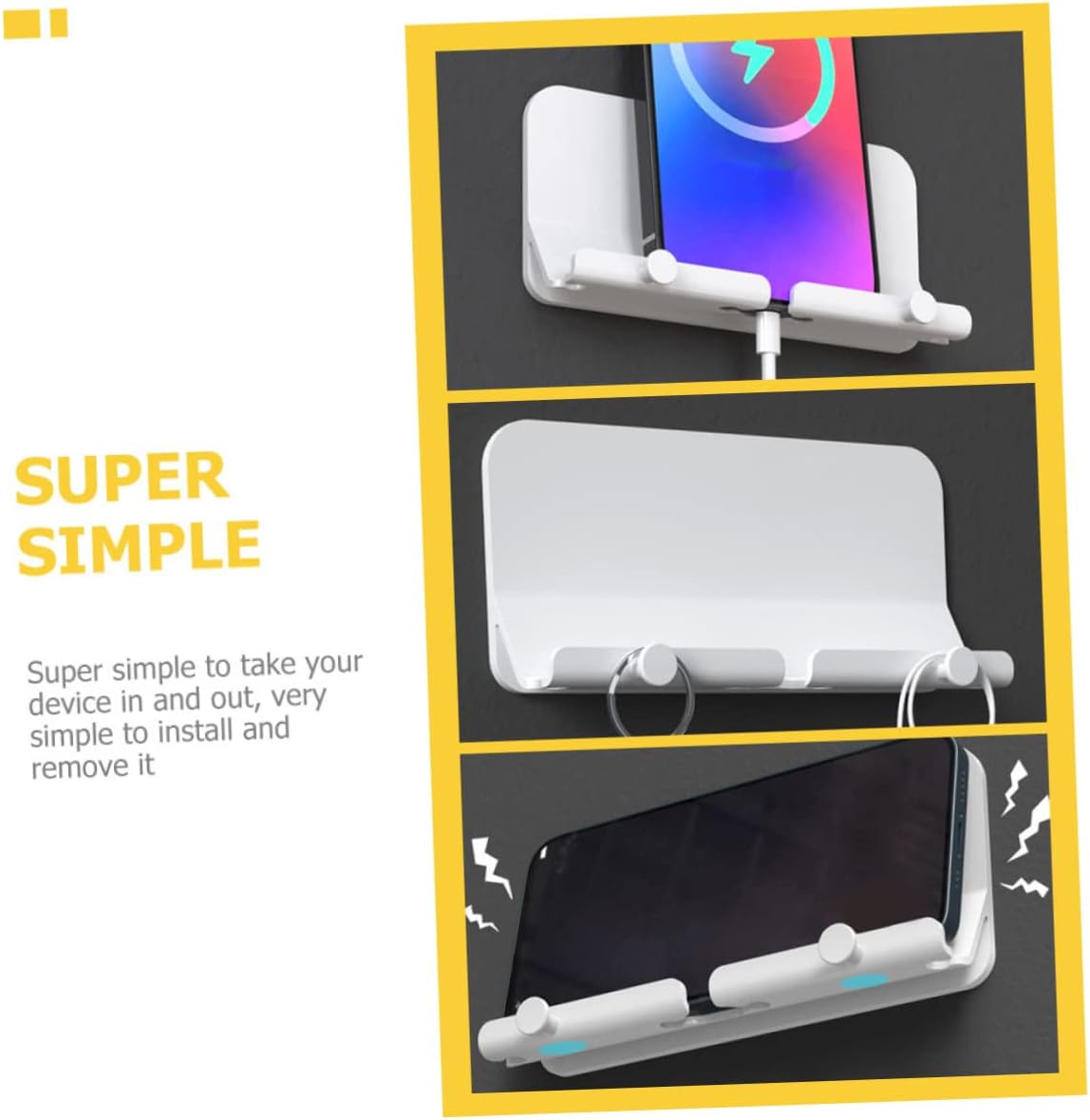 SECFOU 2pcs Mobile Phone Wall Bracket Wall Mounted Phone Holder with Charging Function Versatile Design for Easy Access and Organization Compatible with All Smartphones and Tablets White image 5