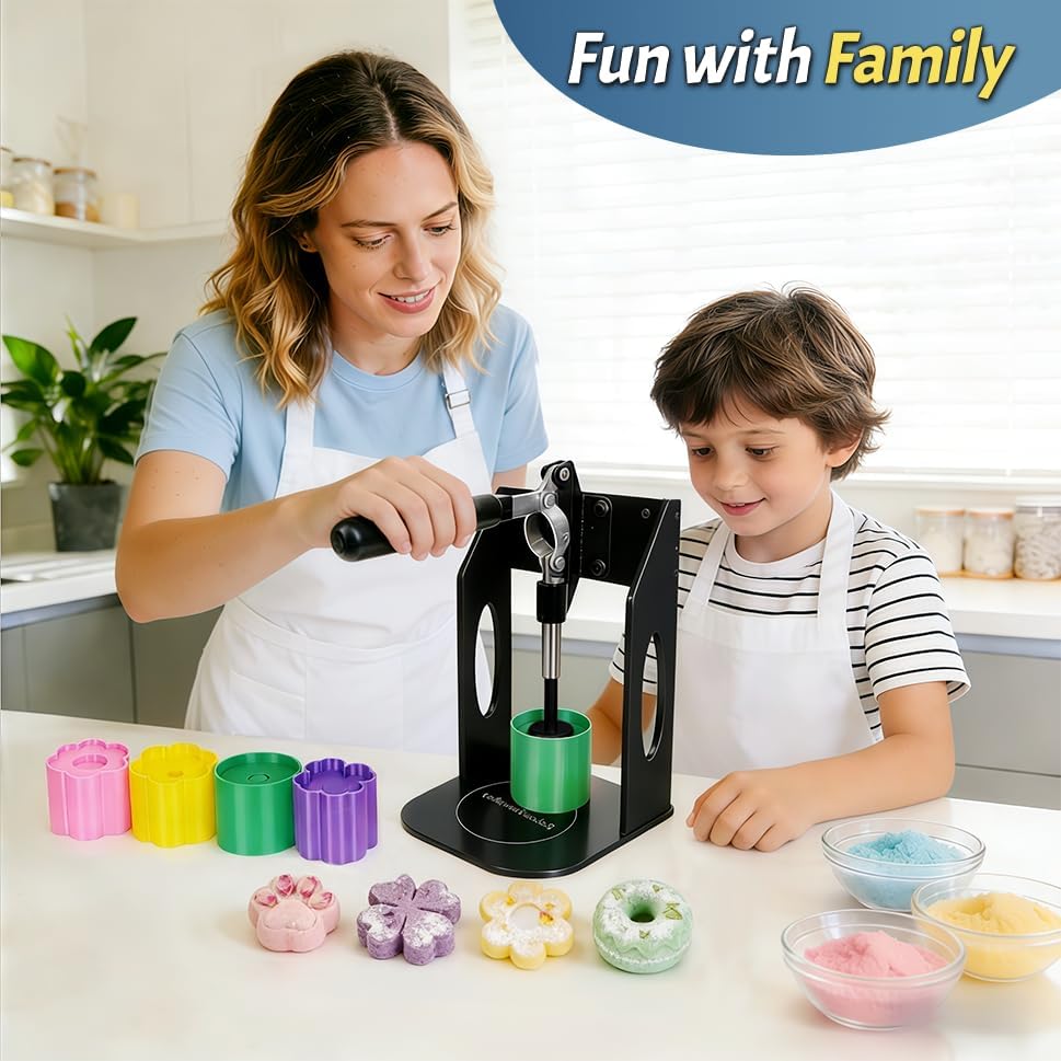 Bath Bomb Press Machine Upgraded Version,with 4PCS Bath Bomb Mold,All-Aluminum Soap Making Machine Kit for Adults Beginners (Black)