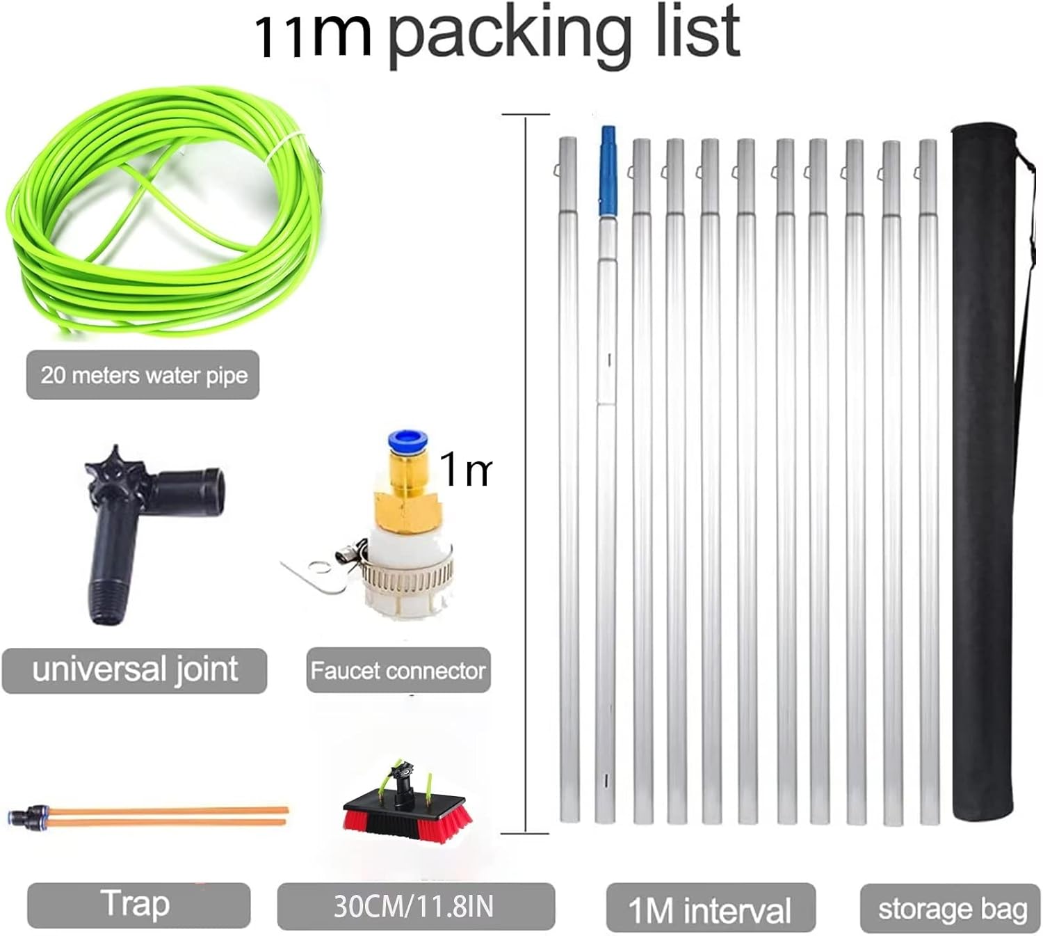 30cm Solar Panel Cleaning Brush with 11m Water Fed Extension Pole – Ideal for Efficient Window Cleaning and Solar Panel Maintenance Durable and Easy to Use