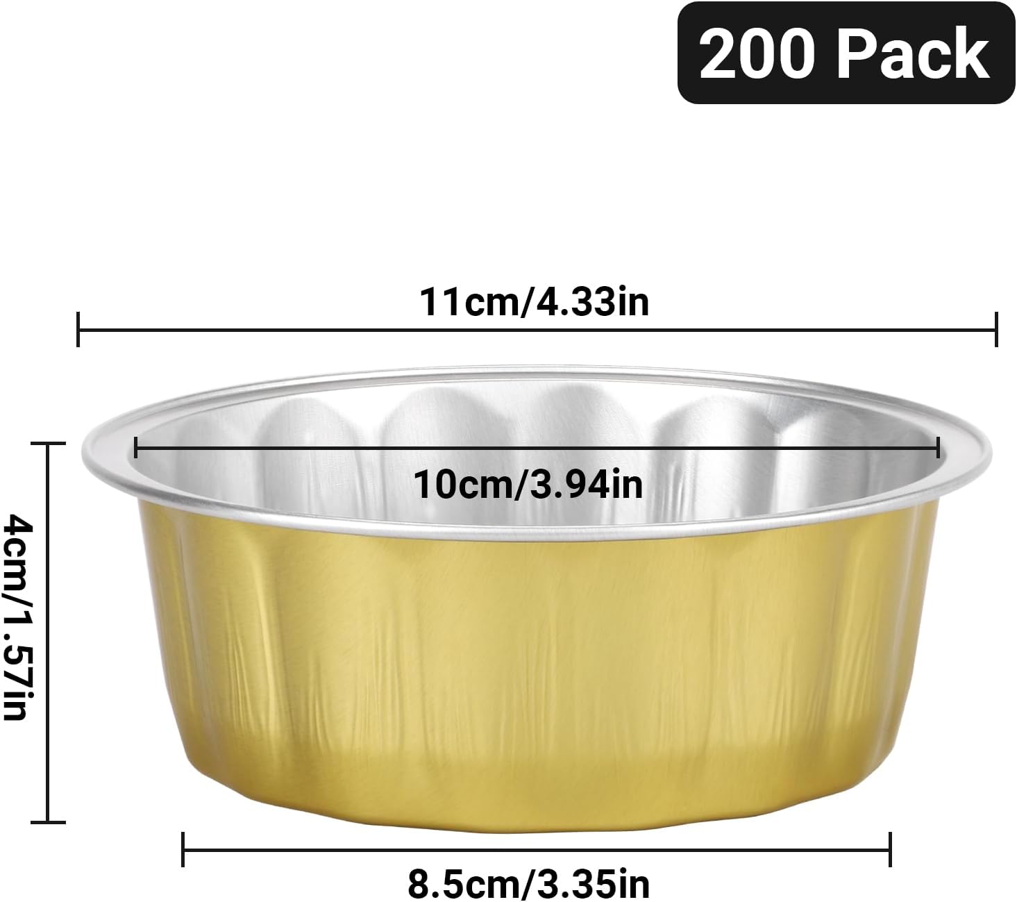 Beasea Disposable Aluminum Ramekins, 8oz 200 Pack Ramekins Foil Baking Cups 3.9" Ramekin Cup Cupcake Aluminum Mini Baking Cups for Party - Golden