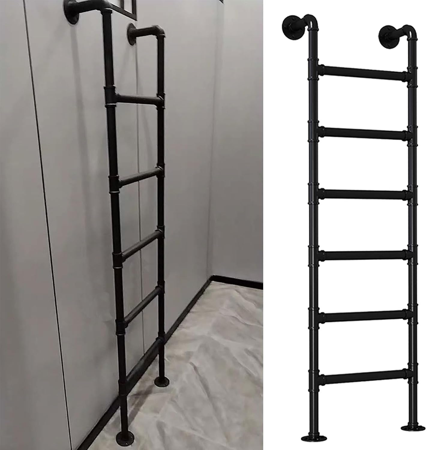 Wall Mounted Metal Ladder 4ft 6ft 7ft 8ft 9ft Height Entrance Egress Ladder, Basement Window Well Escape Ladder, for Loft, Dorm, Farmhouse, Library, Bed, Deck, RV Ladders(100cm/39i