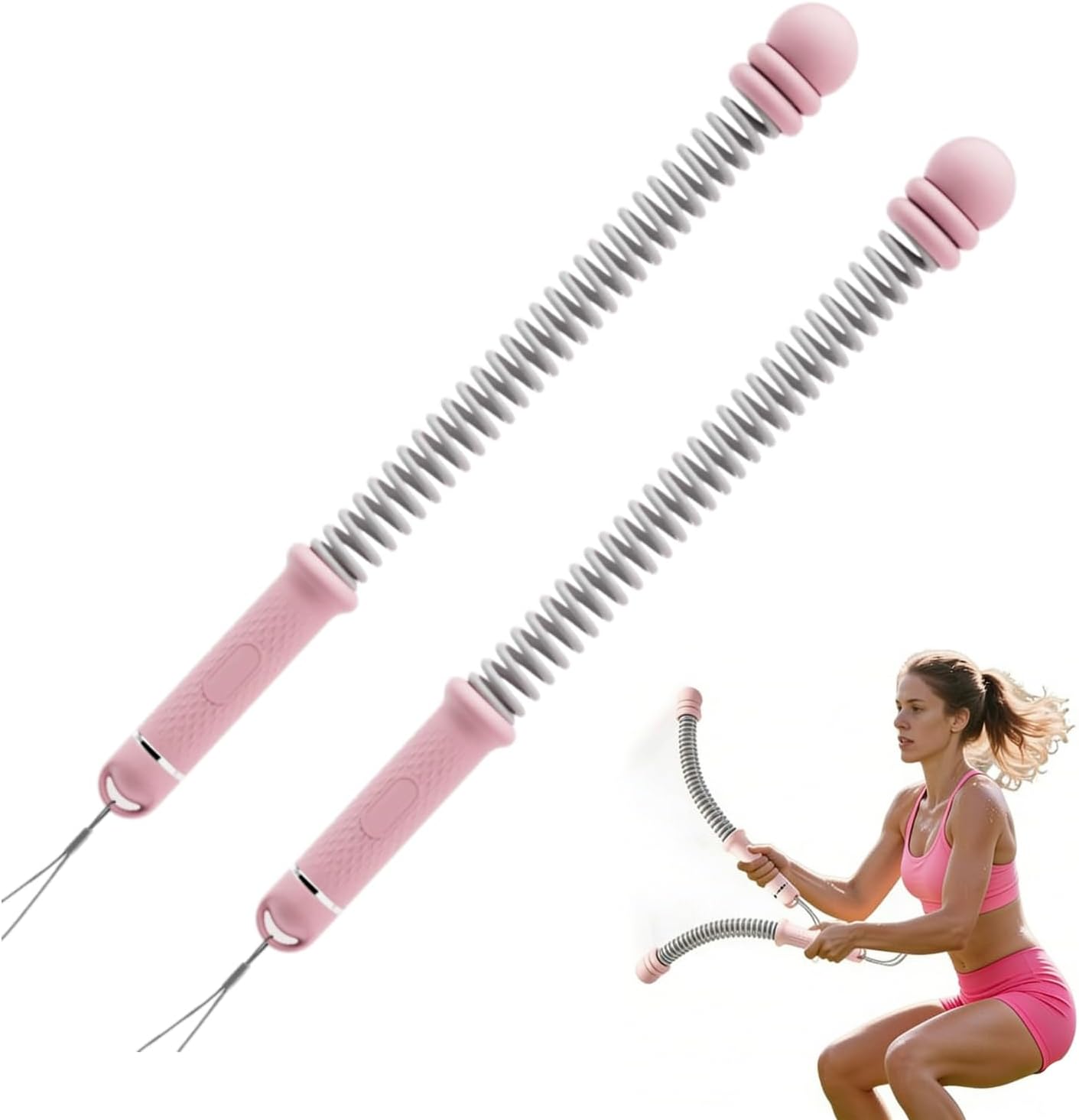 Ropeless Battle Ropes, Cordless Adjustable Weight Home Gym Equipment with Non-Slip TPR Handles, 4MM Steel Spring, Quiet Full-Body HIIT Cardio Training for Men Women (Pink)