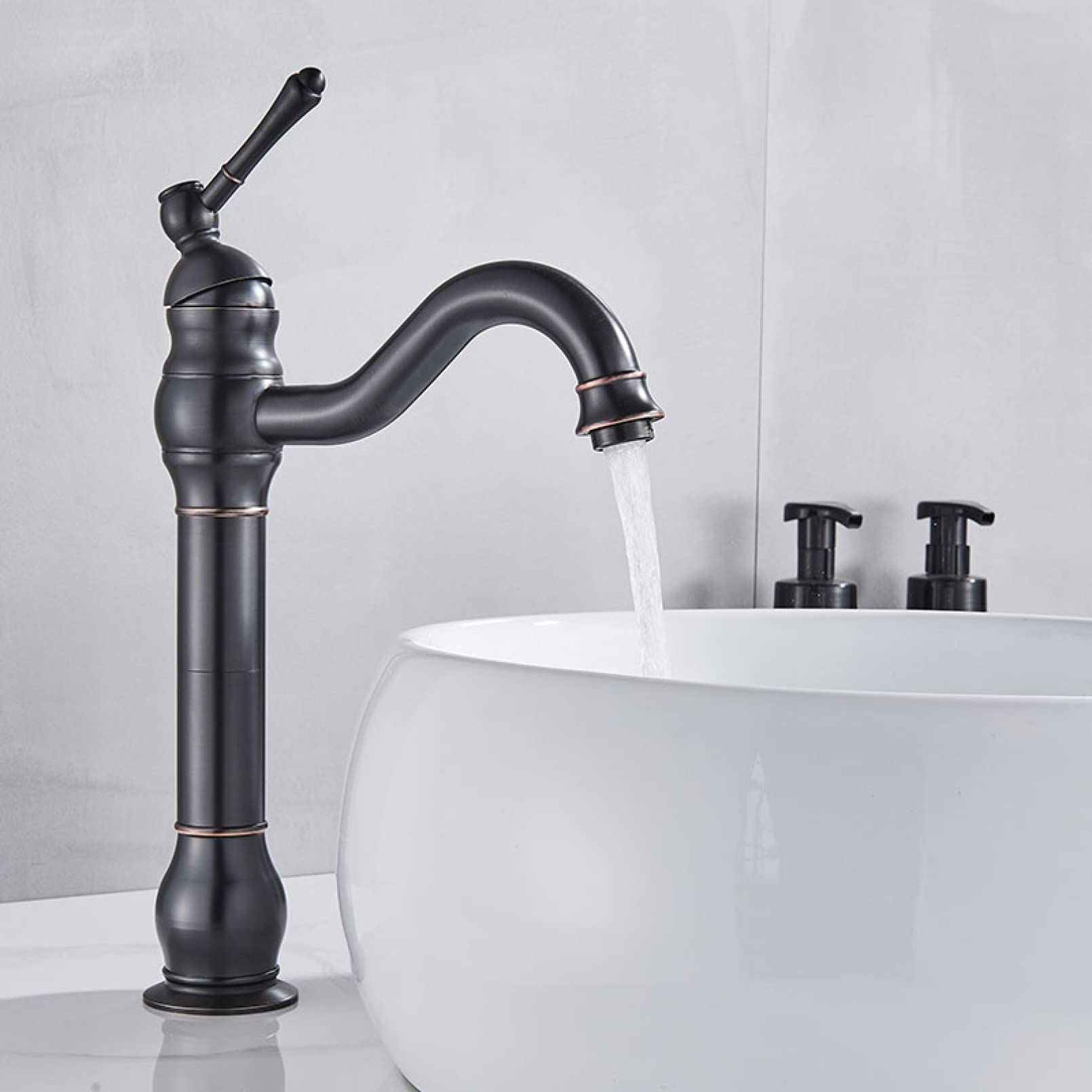 ZQFHSX Antique Basin Faucet Brass Single Handle 360 Rotation Deck Mounted Bathroom Hot Cold Mixer Tap Vessel Sink Crane (Gold Tall) LWX