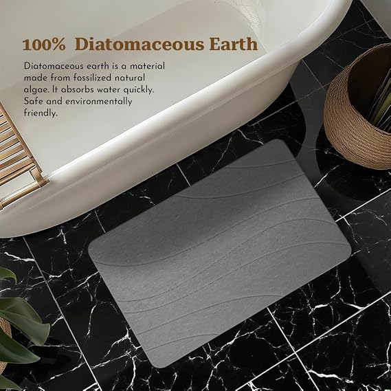Stone Bath Mat, Quick Drying Bath Mat for Bathroom, Diatomaceous Earth Mat, Quick Dry Shower Mat, Fast Absorbent, Elegant Design, Easy to Clean - Grey 23.6×15.35