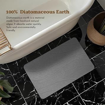 Stone Bath Mat, Quick Drying Bath Mat for Bathroom, Diatomaceous Earth Mat, Quick Dry Shower Mat, Fast Absorbent, Elegant Design, Easy to Clean - Grey 23.6×15.35