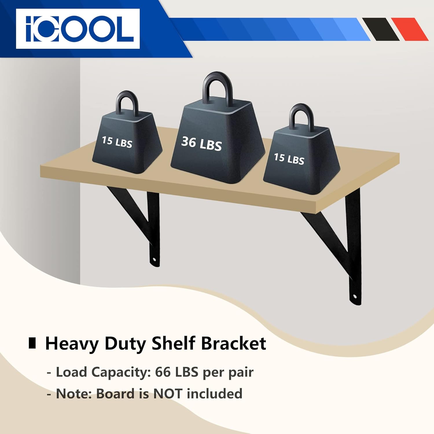 ICOOL 8 Pack 16 Inch x 10 Inch Heavy Duty Shelf Bracket, DIY Wall Floating L Shelf Brackets for Home Warehouse Garage Farm, Triangle Metal Shelf Supports with Screws