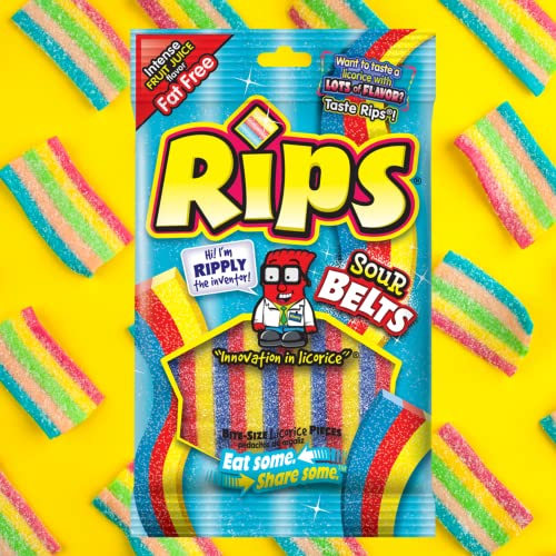 Rips Licorice Sour Candy Belts, Rainbow Fat Free Candies, Shareable Gummy Snack For Boys Or Girls, Summer Travel Snacks, Pack Of 3 #TOP1