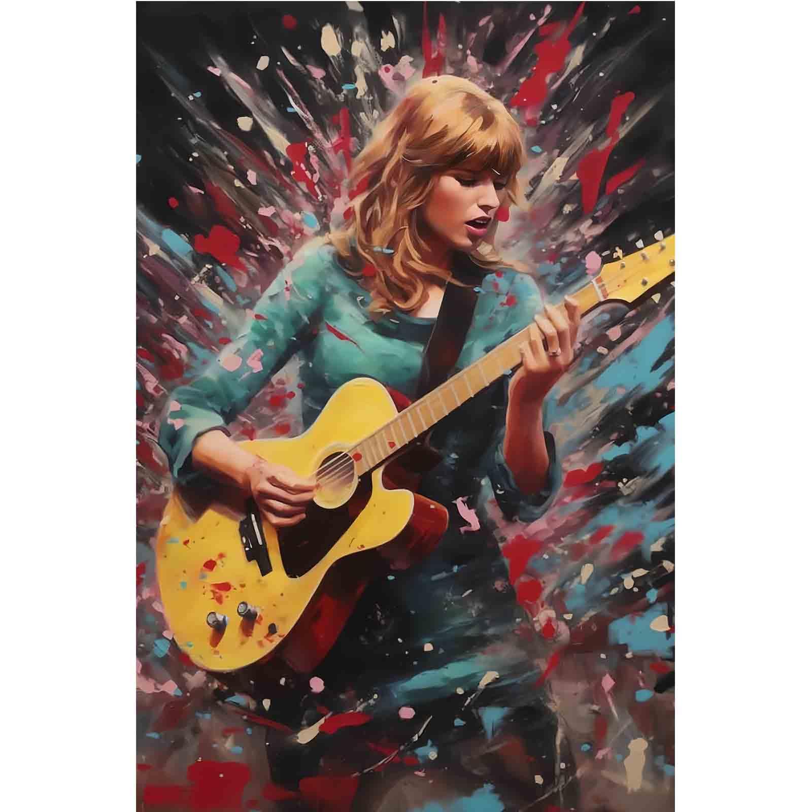 PAWNAM Taylor Poster Swift Playing Guitar Music Decor Canvas Art Painting Aesthetic Poster Poster Decorative Painting Canvas Wall Art Living Room Posters Bedroom Painting (Wooden Frame 12x18 inch)