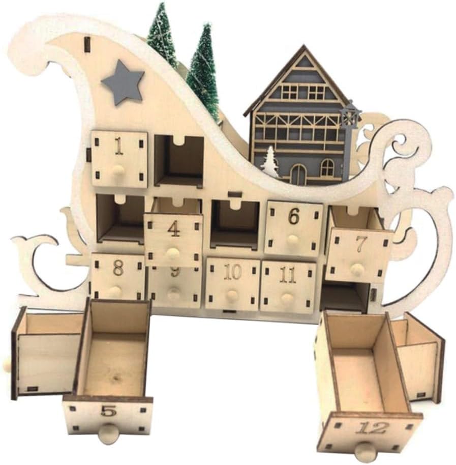 1pc Wooden Christmas Countdown Calendar Light Box Creative Home Sled Ornament for Holiday Decor Day Advent Calendar for Festive Family Celebrations