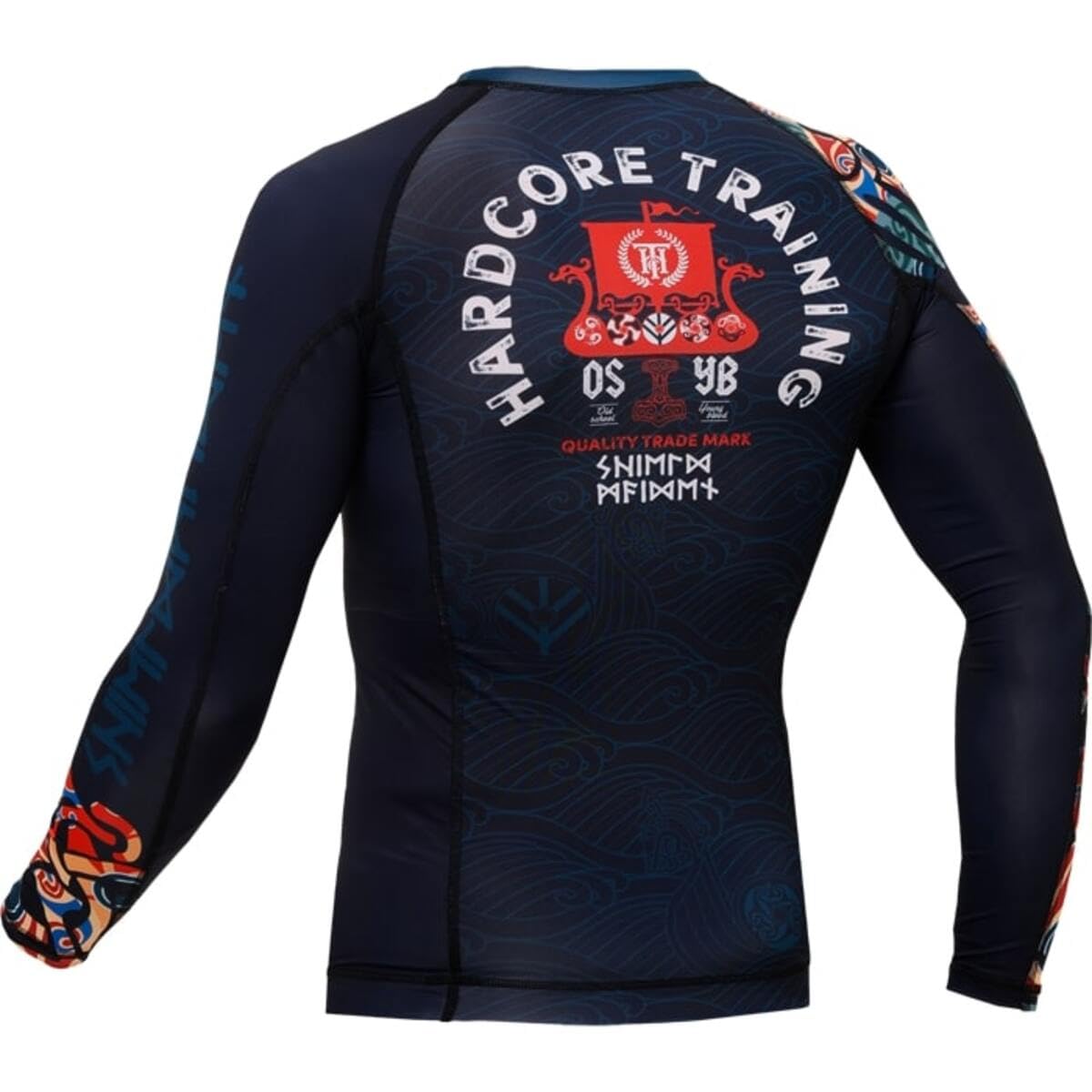 Hardcore Training Rash Guard Mężczyźni Kompresja Koszulka Długi Rękaw BJJ MMA No-Gi Obcisła Grappling Boks (DE/NL/SE/PL, Alfa, L, Regularny, Regularny, Dark Blue Black)