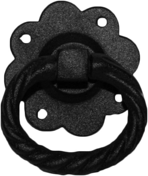 Renovators Supply Manufacturing Black Wrought Iron Floral Ring Gate Latch 5 in Wide Fence Door Lock Pack of 2