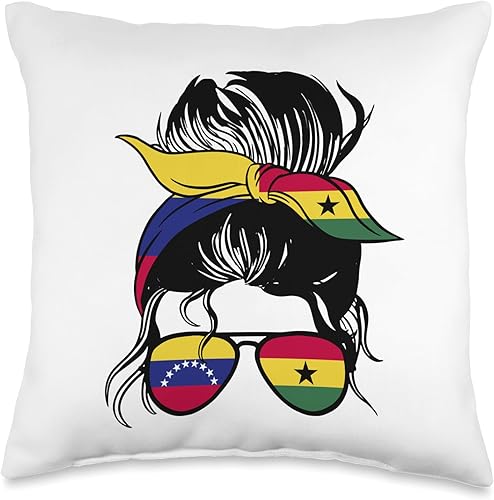 Ghana and Venezuela Heritage Venezuelan Half Ghanaian Mix Venezuela and Ghana Roots Throw Pillow, 16x16, Multicolor