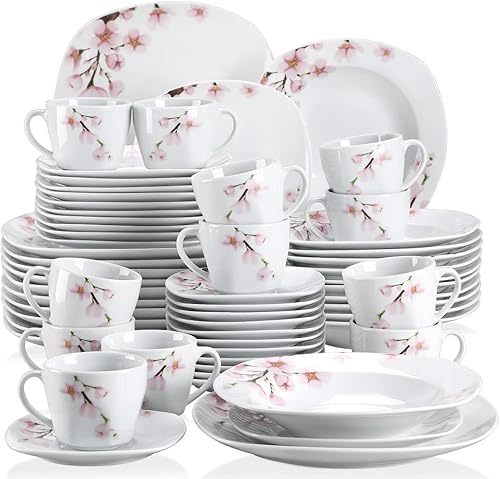 Miniatura 9 de VEWEET, Series HANNAH, juego de vajilla cuadrada de porcelana de 36 piezas, juego de platos de cocina con plato llano, plato de sopa, plato de