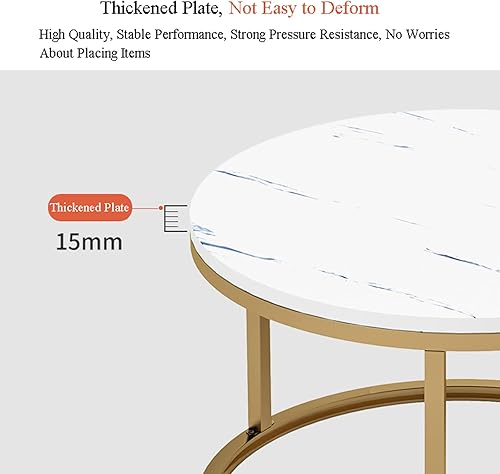 Miniatura 5 de Juego de 2 mesas de centro modernas anidables, mesa central redonda con marco de metal recubierto de polvo sintético, mesas auxiliares industriales,