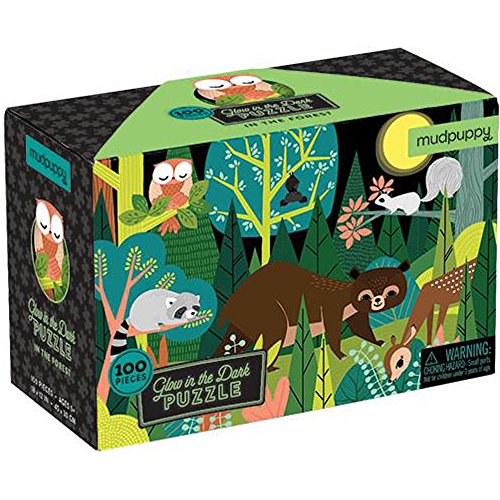 Mudpuppy in The Forest – 100 Piece Glow in The Dark Jigsaw Puzzle with a Woodland Scene of Animals and Hidden Nocturnal Details in The Dark