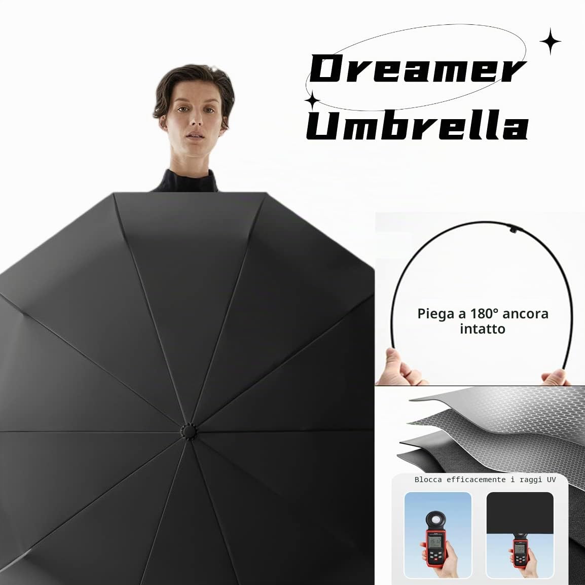 Ombrello Pieghevole da Golf, Antivento Fino a 140 km, Antivento, Rivestito Contro i Danni Causati Dall'Umidità, Parasole Resistente ai Raggi UV, con Borsa/Manico Ergonomico, Automatico, Unisex