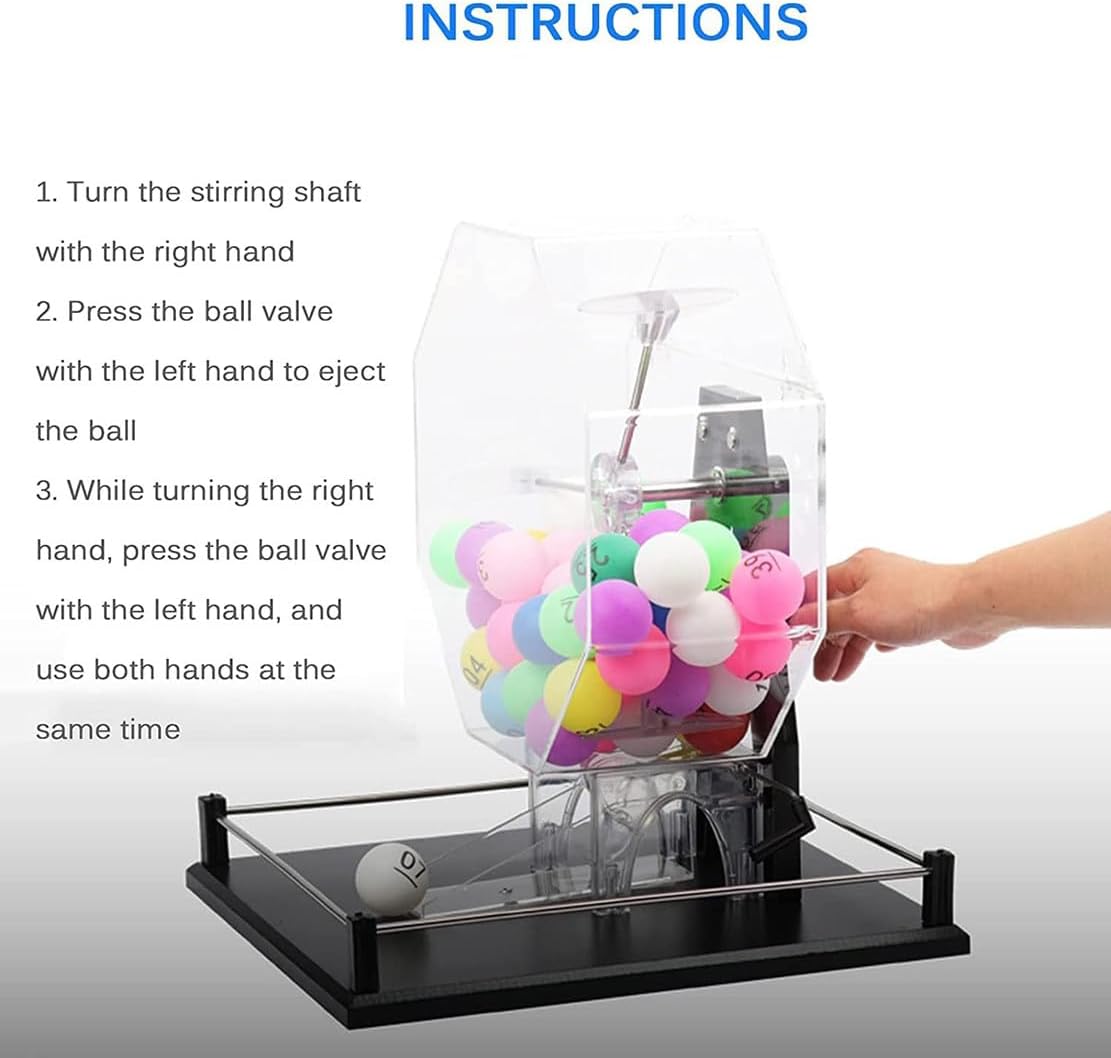 NYMFEA Manual Lottery Ball Machine, Deluxe Bingo Game Set Lucky Acrylic Transparent Auto Lottery Drawing Machine for Entertainment Venues, Shopping Malls, Party, 100 Pcs Ball,Blue