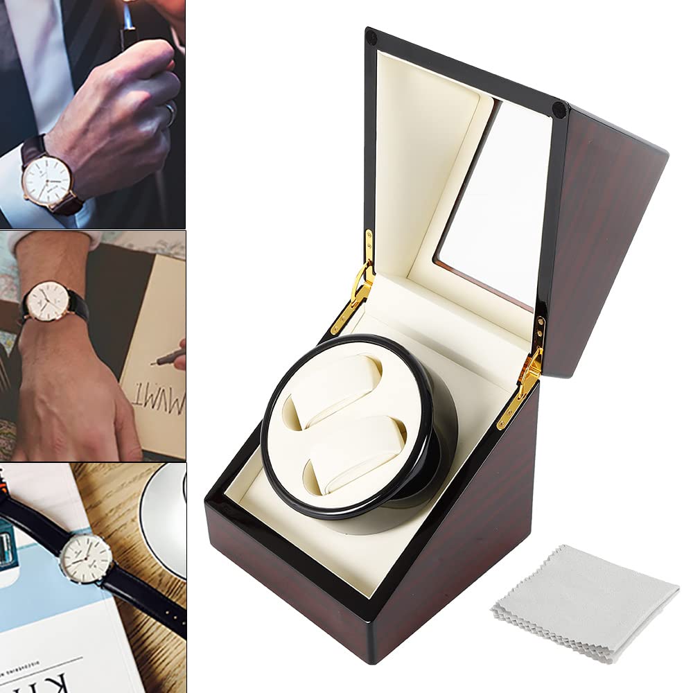 Uhrenbeweger-Vitrine, 2+0 Uhrenbox Automatisch Uhrenbeweger Rechteckig Uhren Watch Winder Uhrenbox, für 2 Uhren Automatisch Holz Luxuriöser Uhrengehäuse, 21 * 18.3 * 18cm, Braun