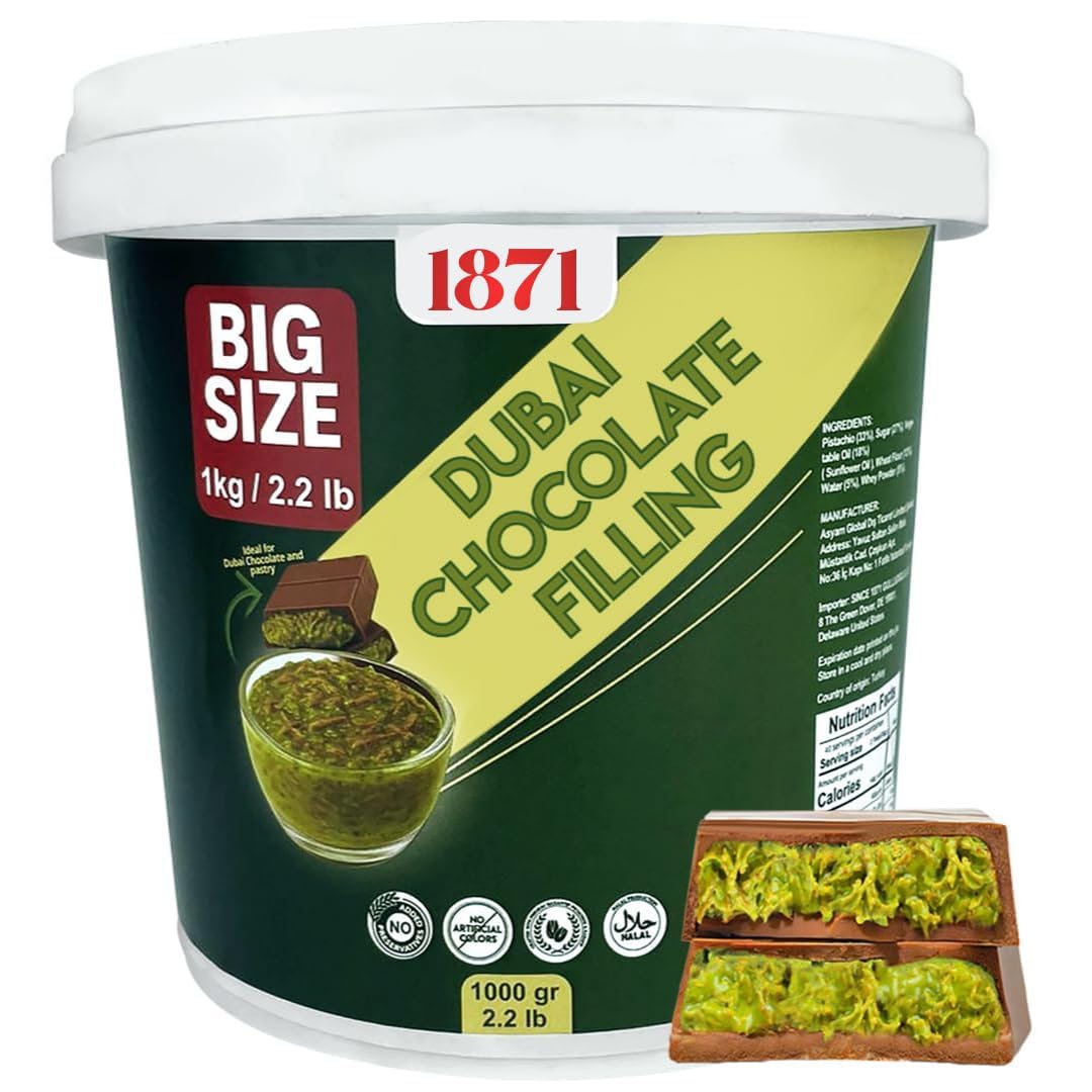 Garniture au Chocolat de Dubaï 1 Kg / 2.2 Lb de Crème de Pistaches avec Kadayif Croustillant | Dessert Gourmand du Moyen-Orient Meilleur Ingrédient pour le Chocolat de Dubaï | Trait Riche