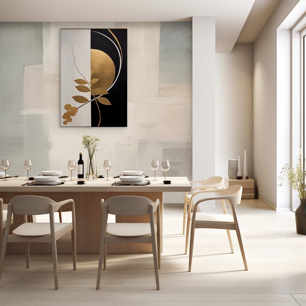 Canvas for Living Room. Golden Botanical Elegance Amidst Monochromatic Mystery, 27 x 18 inch Canvas Wall Art - Ready to Hang