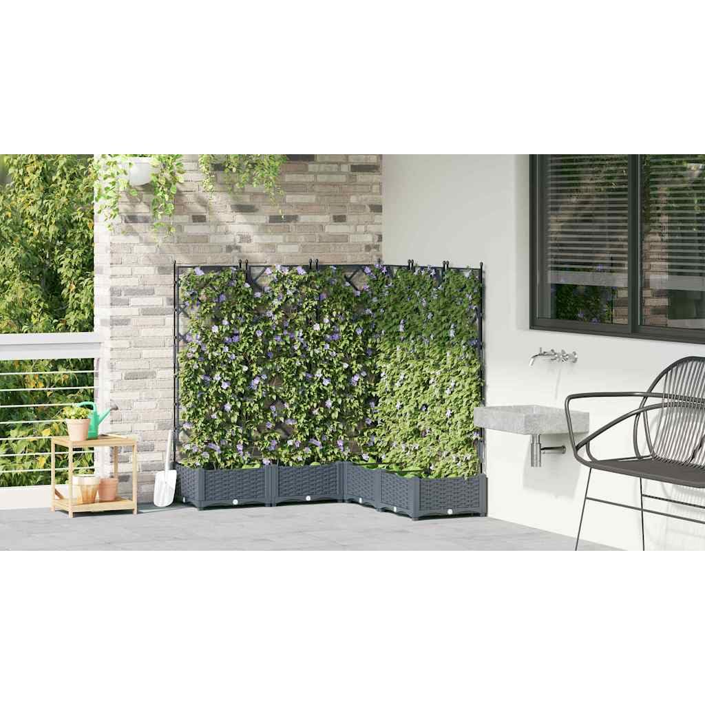 Fioriera da giardino, 5 pezzi, grigio chiaro, in plastica, 120 x 120 x 125,5 cm, con traliccio, per balcone, terrazza, giardino, resistente alle intemperie e versatile, per piante ed erbe da
