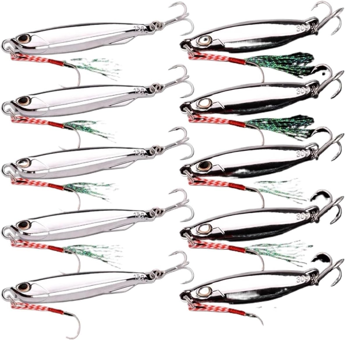10pcs/lot metal cast jig spoon 10g 20g 30g 40g lure set with hook throwing jigging fish sea bass fishing lures