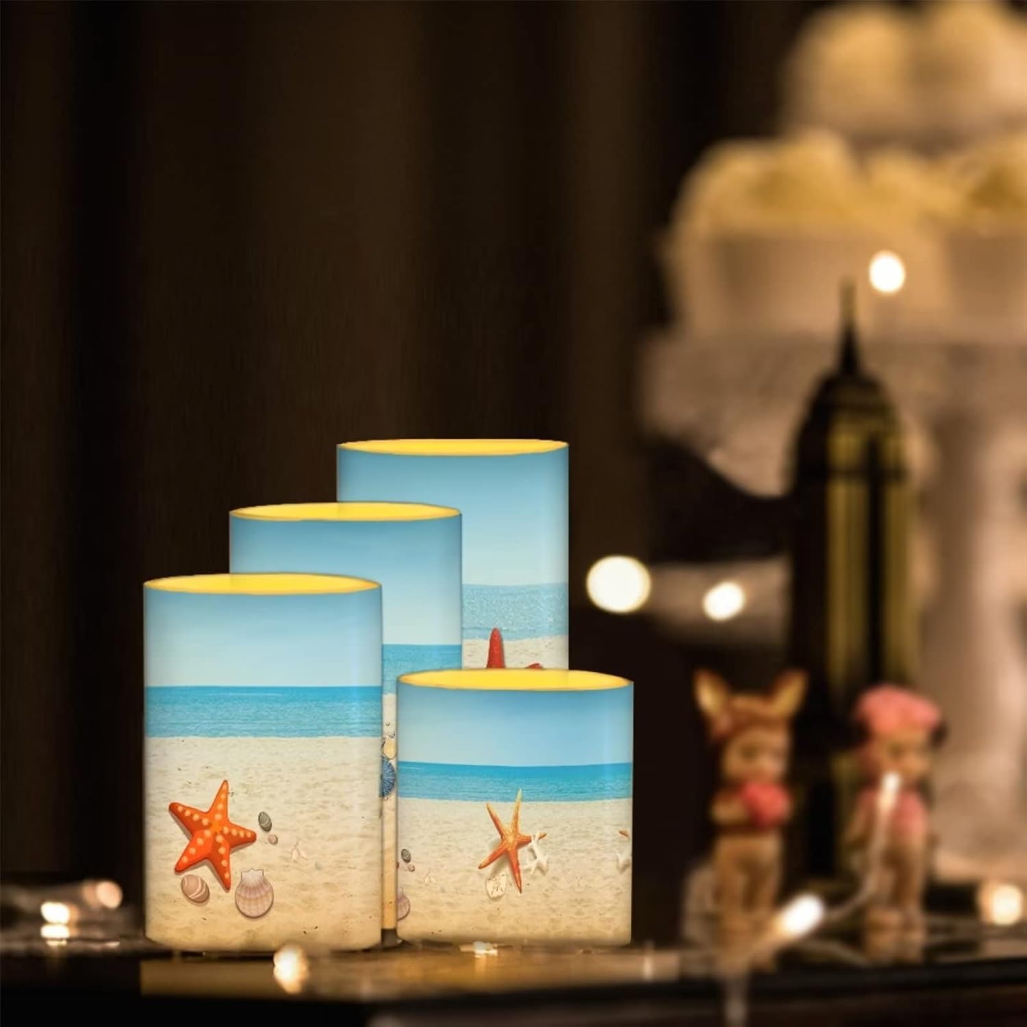 Cozeyat Beach Style Flameless Candles 4 Packs,Beach Style LED Candles in Warm Yellow,Remote Controled Flickering Votive Tea Lights Color Changing for Outdoor Indoor