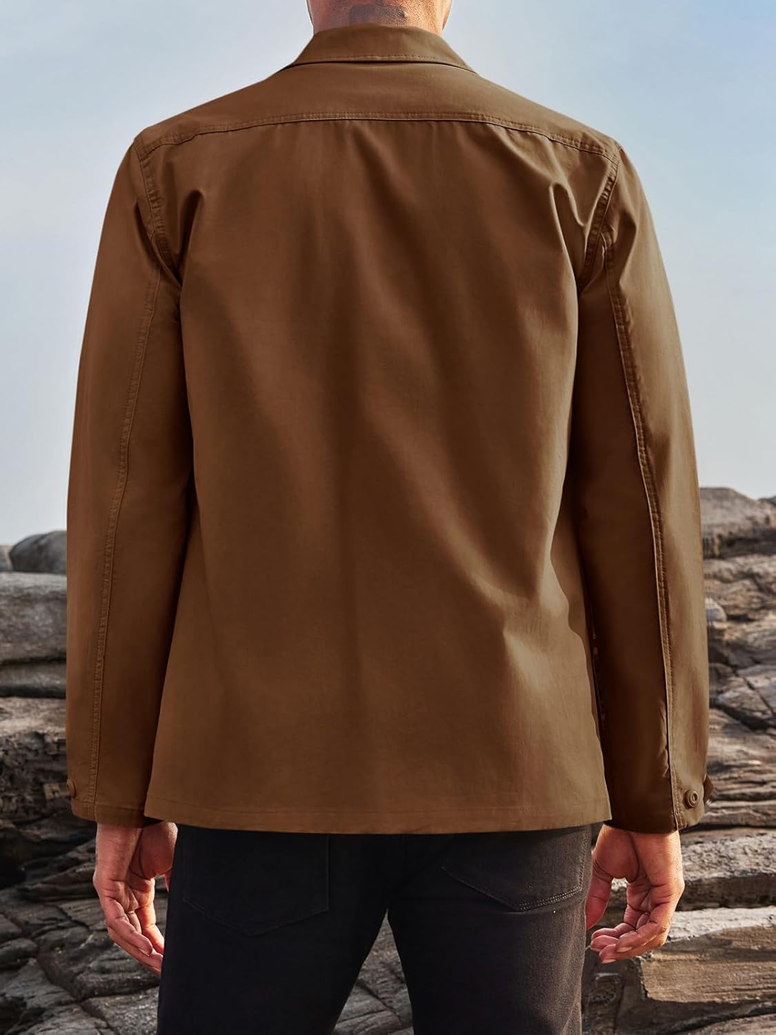 Runcati Mens Lightweight Safari Jacket Button Up Cotton Outdoor Military Cargo Long Sleeve Outwear - Image 5