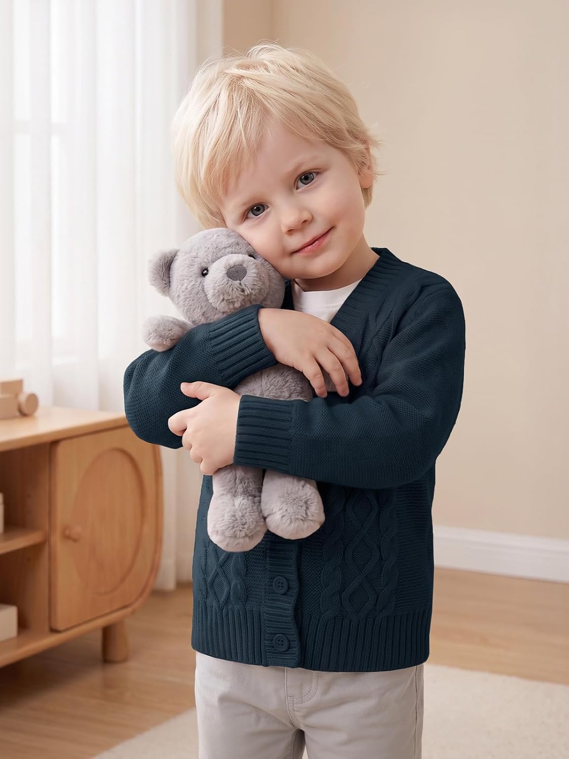 Haloumoning Toddler Baby Boy Cable Knit V-Neck Button Down Cardigan Sweater