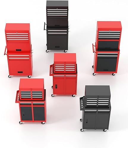 Miniatura 8 de ARNOT Caja de herramientas gruesa, baúl de almacenamiento de herramientas 2 en 1, armario de herramientas con parte superior desmontable y estante