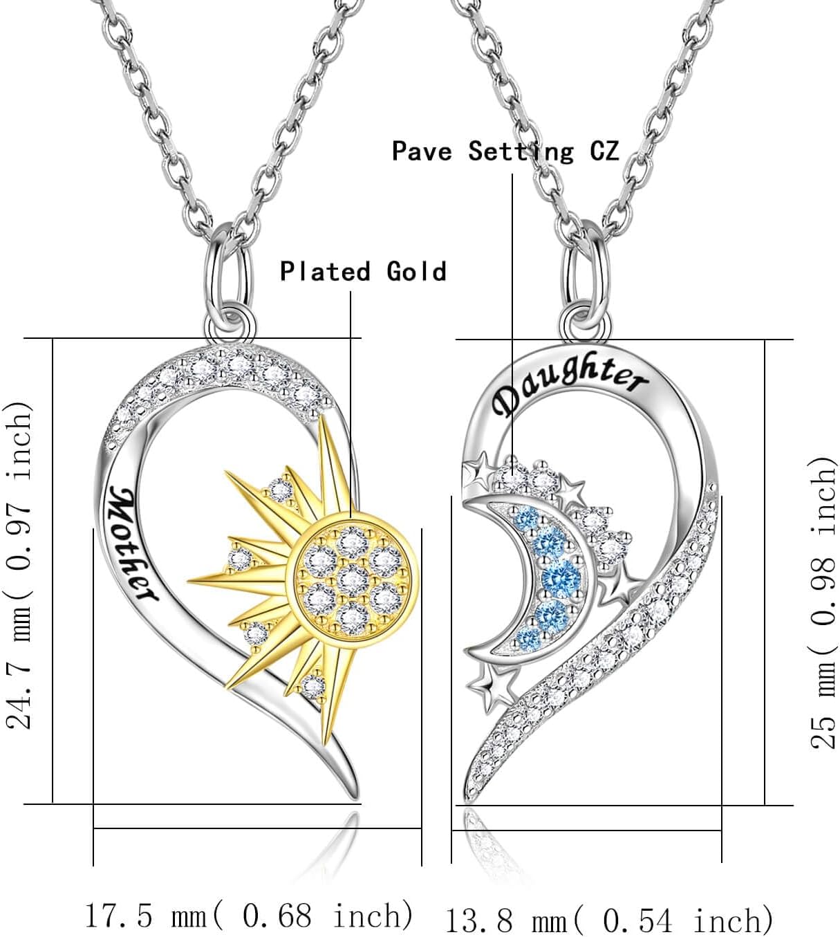 Mother Daughter Necklace Set for 2 Sterling Silver Sun and Moon Matching Pendant Necklace Jewelry Gifts Mother's Day Birthday - Image 6