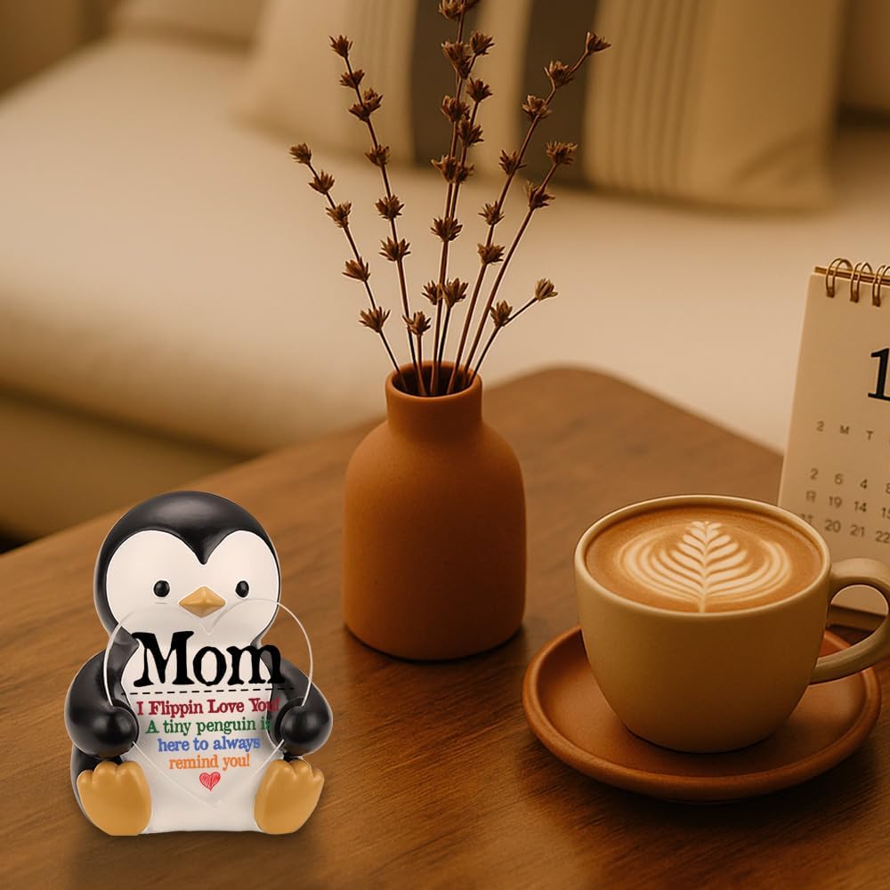 Penguin Figurine Gift for Mom, Resin Statue with Heart Acrylic Plaque, Mother’s Day Birthday Christmas Appreciation Gift, Cute Penguin Collectible Desk Home Decor from Daughter or Son YPE8 - Image 5