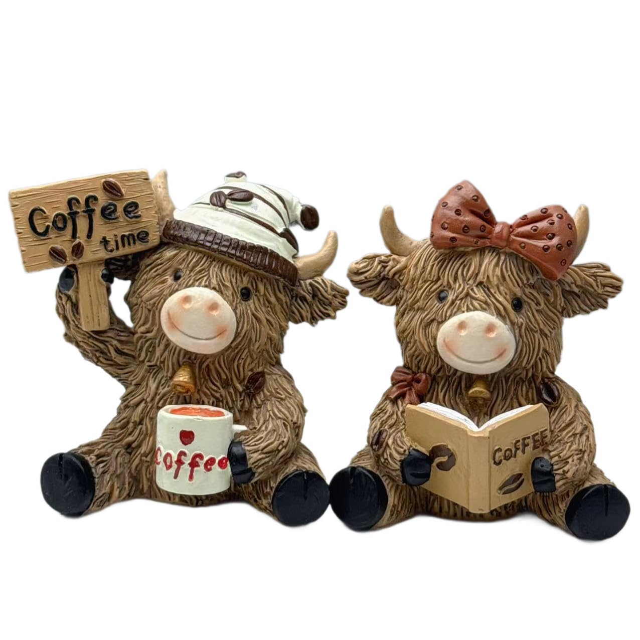 TWISAXC Premium Cow Figurines Coffee Gnomes Farm House Decorations For Home Sturdy Resin Construction With Lovely Polka-dot