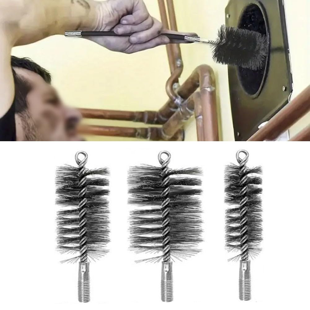 Helilyco Stove Pipe Brush Set 3 Pack, for Heavy Duty Chimney Sweep Brushes 30mm 50mm 80mm for Boiler Oven Pipeline Cleaning, Silver