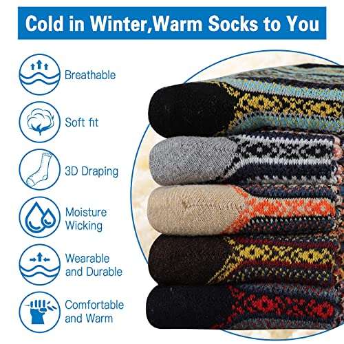 Image of Heatuff Mens Thick Wool Regular Socks Thermal Warm Winter Crew Regular Socks 5 Pairs Multicolors, Normal Thick - Multicolor 8, One Size