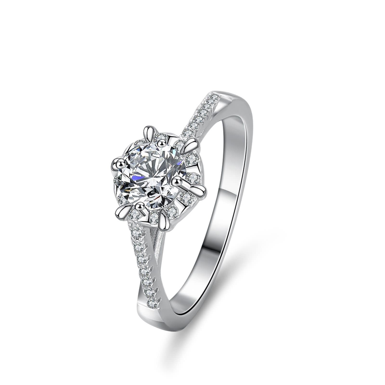Pierścionki damskie z białego złota 375, 0,5 ct Moissanit Halo, pierścionek ślubny 375 dla niej, 9-karatowe białe złoto, rozmiar 48 (15,3)
